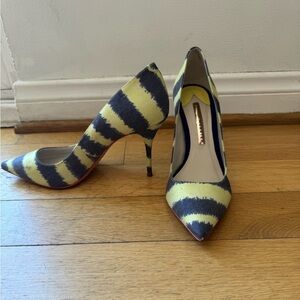 SOPHIA WEBSTER Women's Blue Lime Striped Pointy Pumps Sz 8/ EU 38